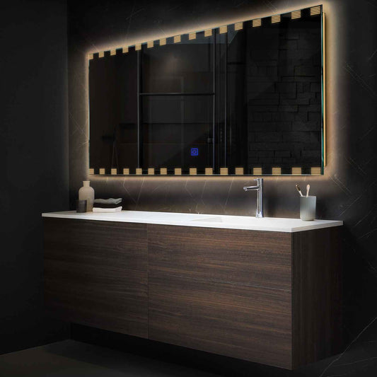 Horizontal LED Mirror | Touch Button | Warm White Light - Reyze Edge Series Model 6
