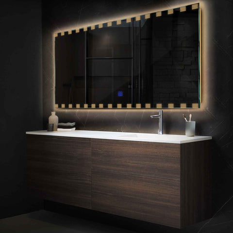 Horizontal LED Mirror | Touch Button | Warm White Light - Reyze Edge Series Model 6