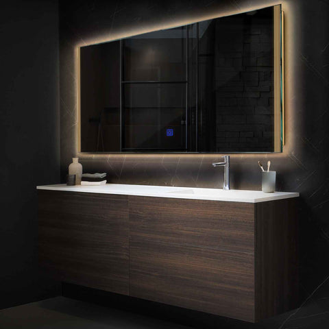 Horizontal LED Mirror | Touch Button | Warm White Light - Reyze Edge Series Model 7