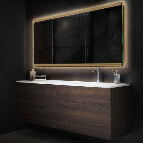 Horizontal LED Mirror | Wall Switch Control | Warm White Light - Reyze Edge Series Model 8
