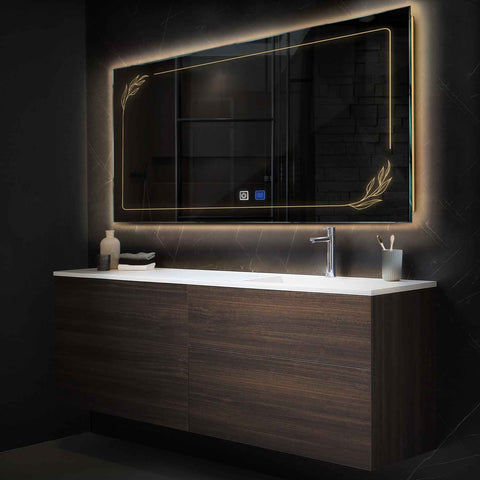 Horizontal LED Mirror | Touch Buttons | Anti-Fog Function | Warm White Light - Reyze Good Vibes Series Model 1