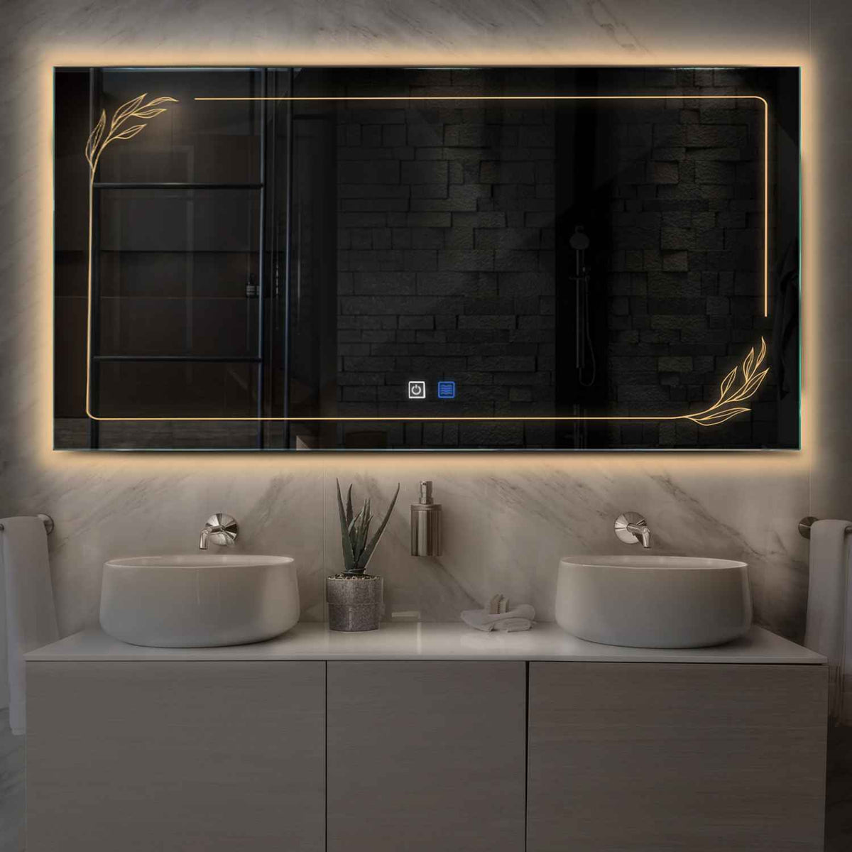 Horizontal LED Mirror | Touch Buttons | Anti-Fog Function | Warm White Light - Reyze Good Vibes Series Model 1