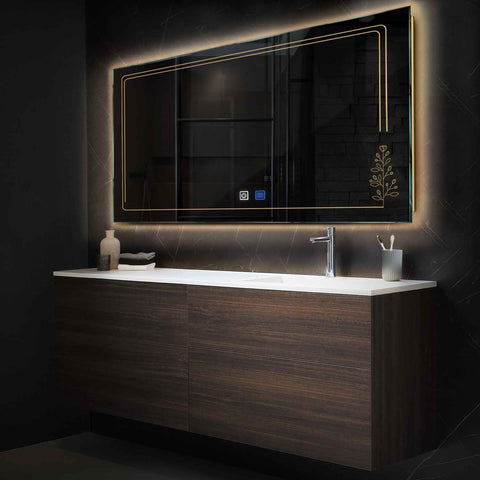 Horizontal LED Mirror | Touch Buttons | Anti-Fog Function | Warm White Light - Reyze Good Vibes Series Model 3