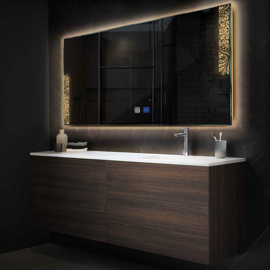 Horizontal LED Mirror | Touch Buttons | Anti-Fog Function | Warm White Light - Reyze Good Vibes Series Model 4
