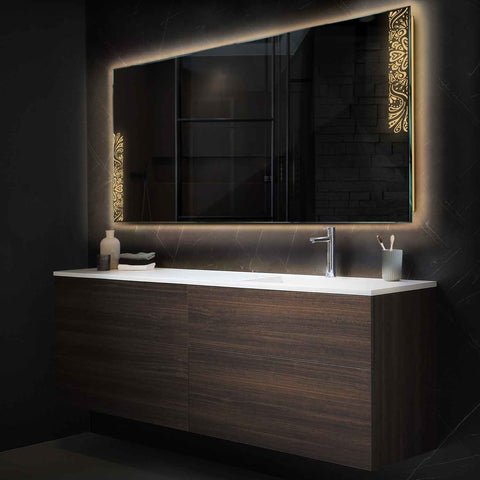 Horizontal LED Mirror | Wall Switch Control | Warm White Light - Reyze Good Vibes Series Model 4