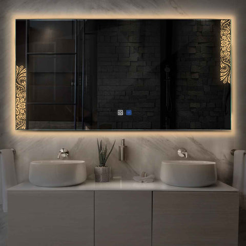 Horizontal LED Mirror | Touch Buttons | Anti-Fog Function | Warm White Light - Reyze Good Vibes Series Model 4
