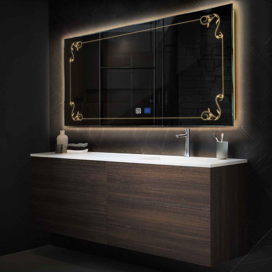 Horizontal LED Mirror | Touch Buttons | Anti-Fog Function | Warm White Light - Reyze Good Vibes Series Model 5