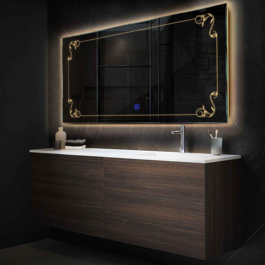 Horizontal LED Mirror | Touch Button | Warm White Light - Reyze Good Vibes Series Model 5