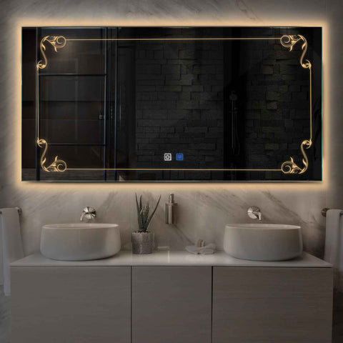 Horizontal LED Mirror | Touch Buttons | Anti-Fog Function | Warm White Light - Reyze Good Vibes Series Model 5