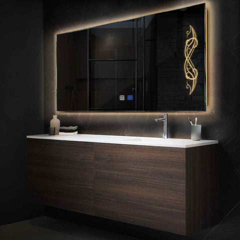 Horizontal LED Mirror | Touch Buttons | Anti-Fog Function | Warm White Light - Reyze Good Vibes Series Model 6