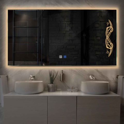 Horizontal LED Mirror | Touch Buttons | Anti-Fog Function | Warm White Light - Reyze Good Vibes Series Model 6