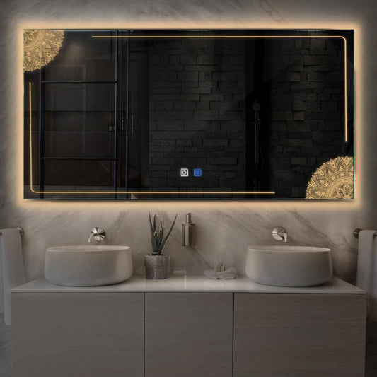 Horizontal LED Mirror | Touch Buttons | Anti-Fog Function | Warm White Light - Reyze Good Vibes Series Model 7