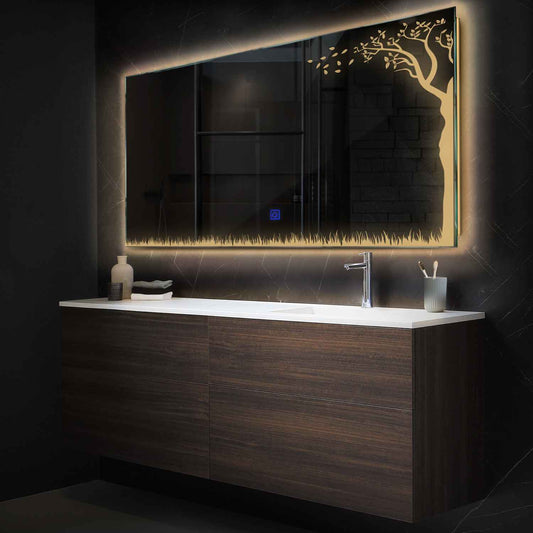 Horizontal LED Mirror | Touch Button | Warm White Light - Reyze Good Vibes Series Model 8