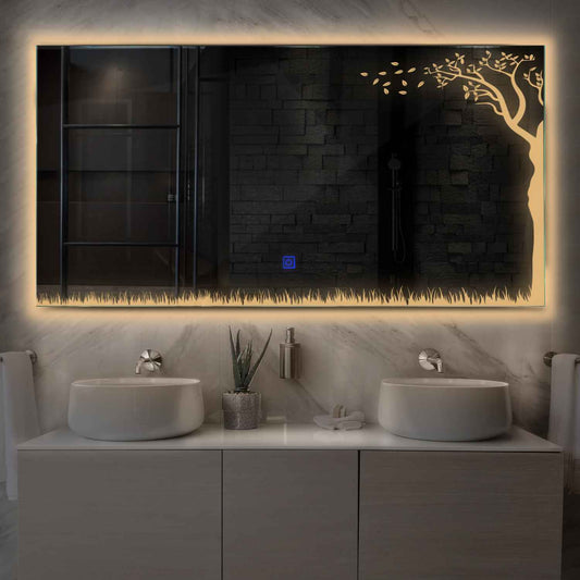 Horizontal LED Mirror | Touch Button | Warm White Light - Reyze Good Vibes Series Model 8