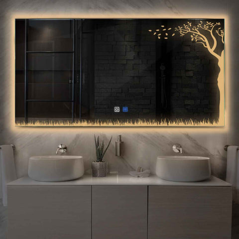 Horizontal LED Mirror | Touch Buttons | Anti-Fog Function | Warm White Light - Reyze Good Vibes Series Model 8