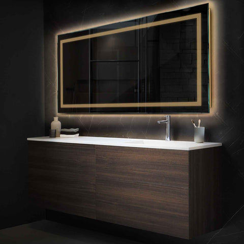 Horizontal LED Mirror | Wall Switch Control | Warm White Light - Reyze Minimal Series Model 1