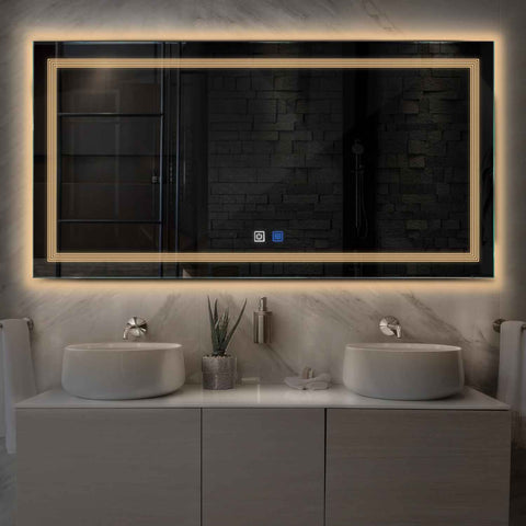 Horizontal LED Mirror | Touch Buttons | Anti-Fog Function | Warm White Light - Reyze Minimal Series Model 1