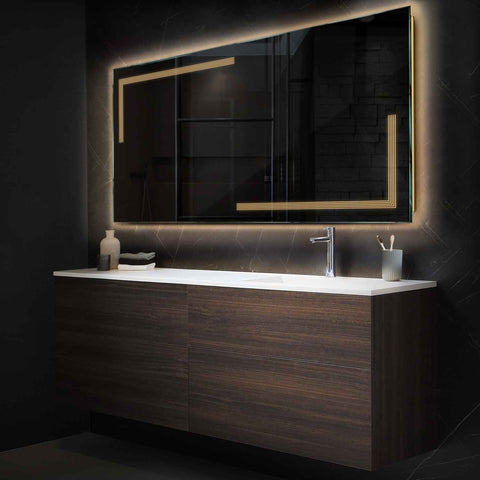 Horizontal LED Mirror | Wall Switch Control | Warm White Light - Reyze Minimal Series Model 2
