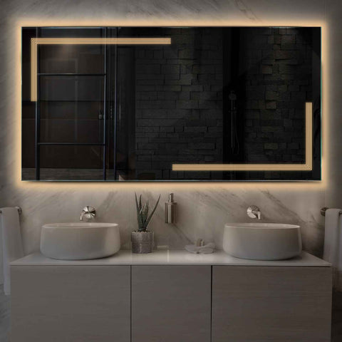 Horizontal LED Mirror | Wall Switch Control | Warm White Light - Reyze Minimal Series Model 2