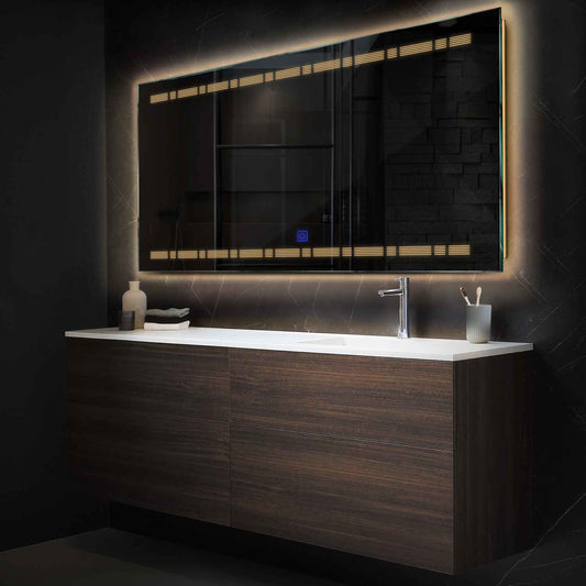 Horizontal LED Mirror | Touch Button | Warm White Light - Reyze Minimal Series Model 3
