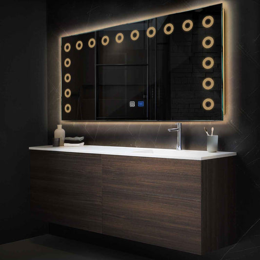 Horizontal LED Mirror | Touch Buttons | Anti-Fog Function | Warm White Light - Reyze Minimal Series Model 4