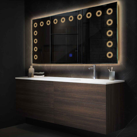 Horizontal LED Mirror | Touch Button | Warm White Light - Reyze Minimal Series Model 4