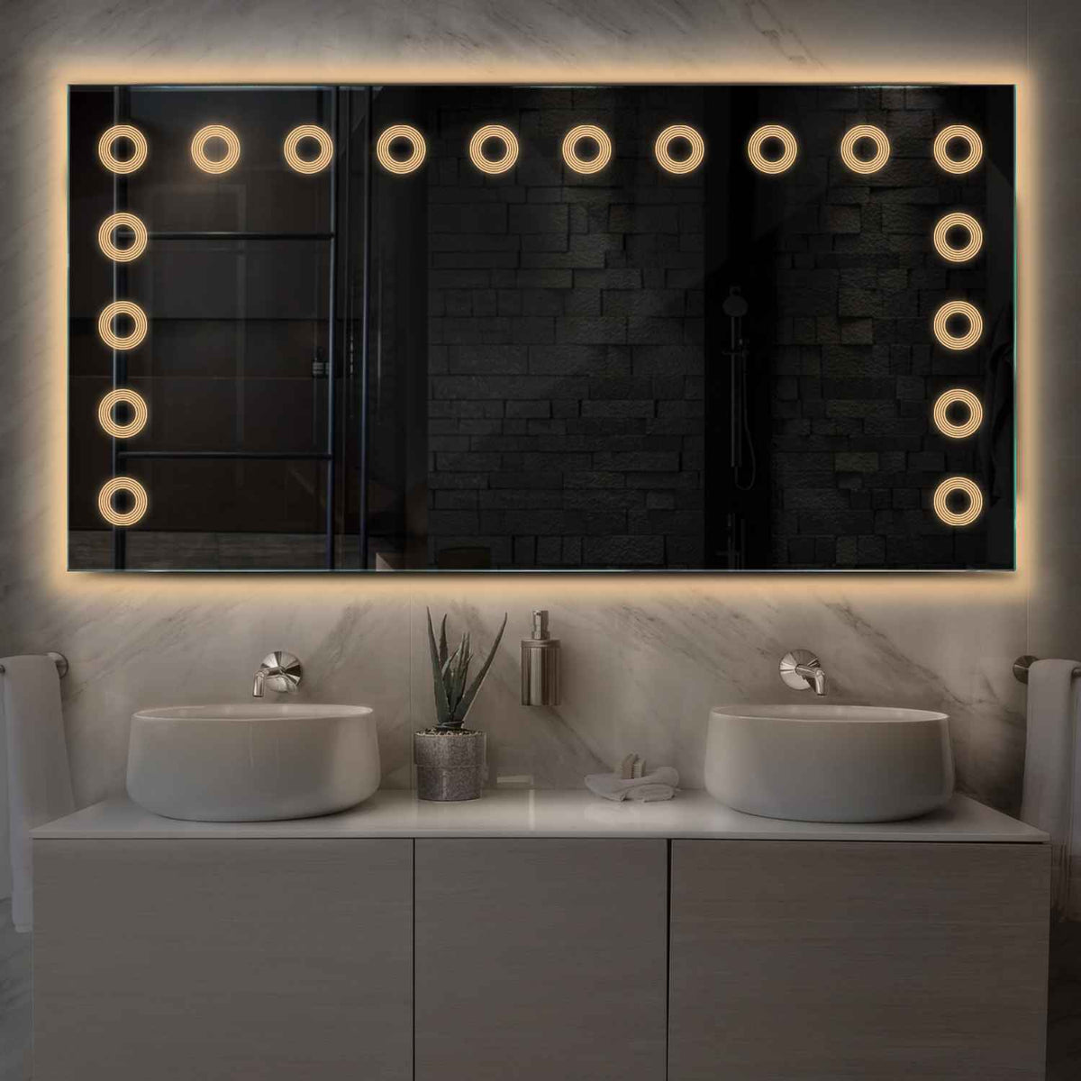 Horizontal LED Mirror | Wall Switch Control | Warm White Light - Reyze Minimal Series Model 4