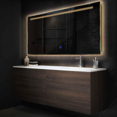 Horizontal LED Mirror | Touch Button | Warm White Light - Reyze Minimal Series Model 5