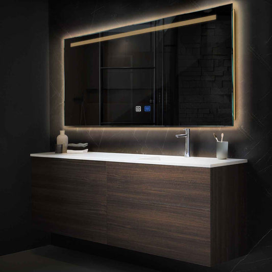 Horizontal LED Mirror | Touch Buttons | Anti-Fog Function | Warm White Light - Reyze Minimal Series Model 5