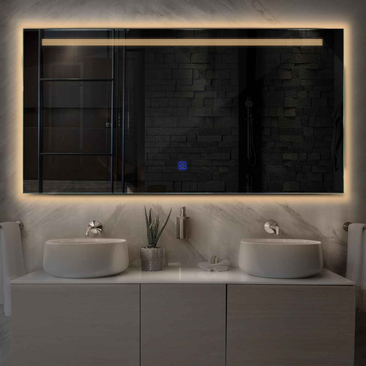 Horizontal LED Mirror | Touch Button | Warm White Light - Reyze Minimal Series Model 5