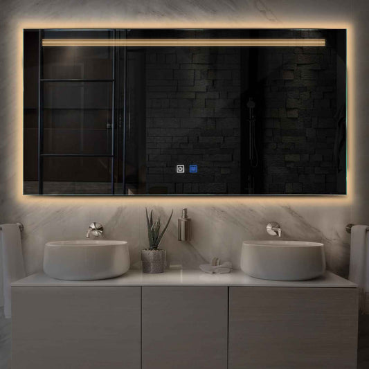 Horizontal LED Mirror | Touch Buttons | Anti-Fog Function | Warm White Light - Reyze Minimal Series Model 5