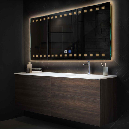 Horizontal LED Mirror | Touch Buttons | Anti-Fog Function | Warm White Light - Reyze Minimal Series Model 6