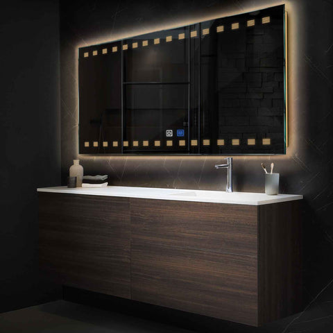 Horizontal LED Mirror | Touch Buttons | Anti-Fog Function | Warm White Light - Reyze Minimal Series Model 6
