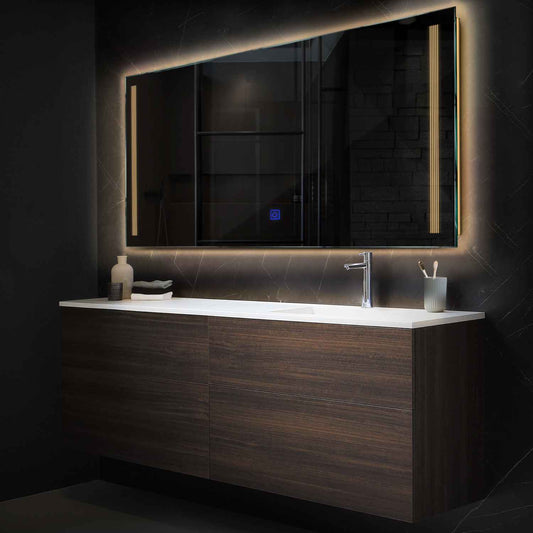 Horizontal LED Mirror | Touch Button | Warm White Light - Reyze Minimal Series Model 7