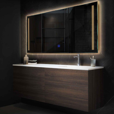 Horizontal LED Mirror | Touch Button | Warm White Light - Reyze Minimal Series Model 7