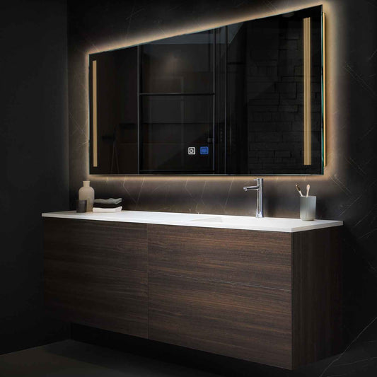 Horizontal LED Mirror | Touch Buttons | Anti-Fog Function | Warm White Light - Reyze Minimal Series Model 7