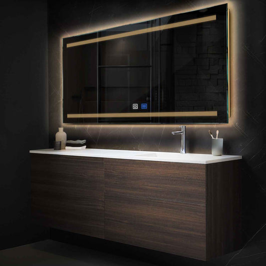 Horizontal LED Mirror | Touch Buttons | Anti-Fog Function | Warm White Light - Reyze Minimal Series Model 8
