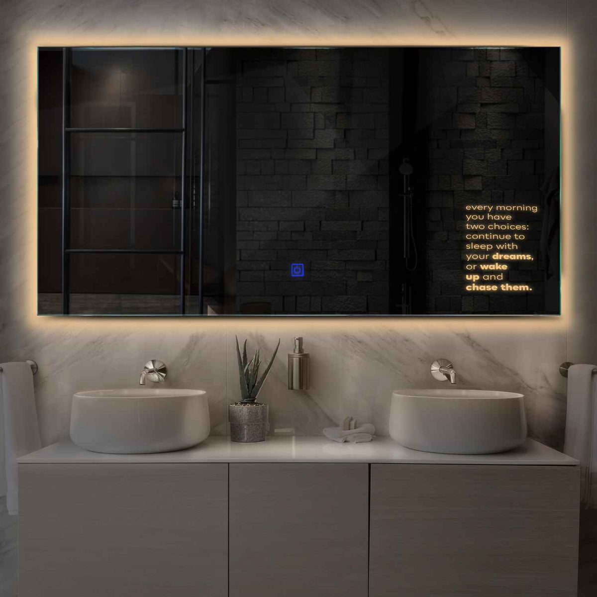 Horizontal LED Mirror | Touch Button | Warm White Light - Reyze Motivated Series Model 2