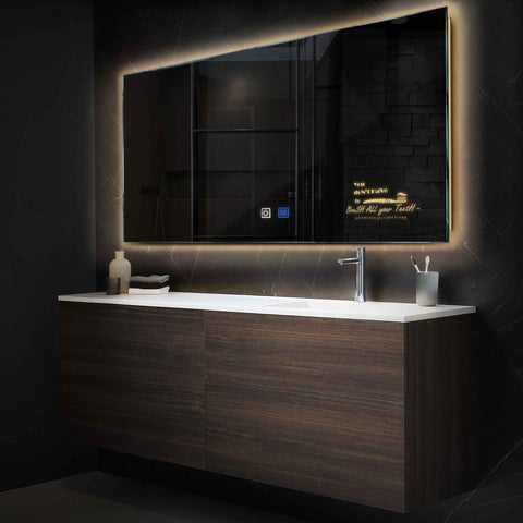 Horizontal LED Mirror | Touch Buttons | Anti-Fog Function | Warm White Light - Reyze Motivated Series Model 3