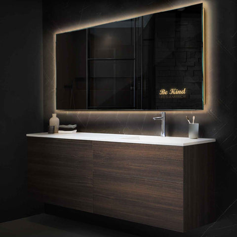 Horizontal LED Mirror | Wall Switch Control | Warm White Light - Reyze Motivated Series Model 6