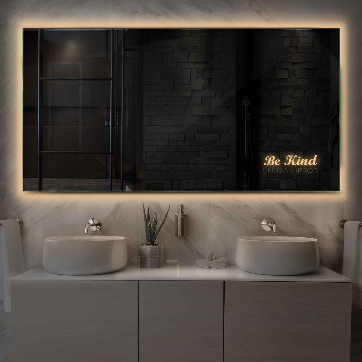 Horizontal LED Mirror | Wall Switch Control | Warm White Light - Reyze Motivated Series Model 6