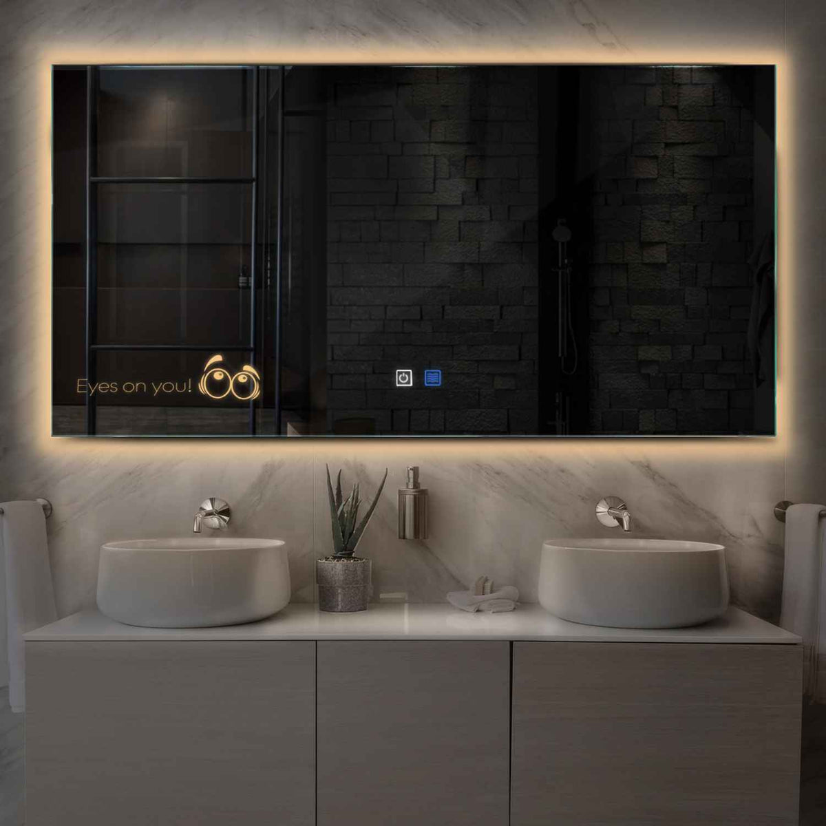 Horizontal LED Mirror | Touch Buttons | Anti-Fog Function | Warm White Light - Reyze Motivated Series Model 8