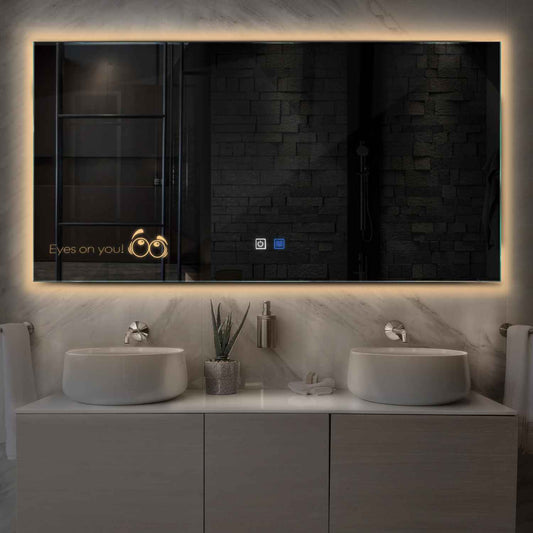 Horizontal LED Mirror | Touch Buttons | Anti-Fog Function | Warm White Light - Reyze Motivated Series Model 8