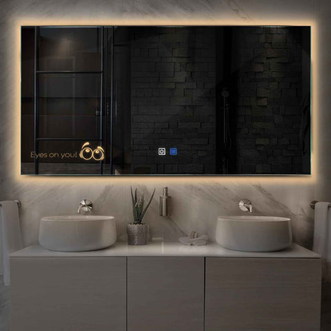 Horizontal LED Mirror | Touch Buttons | Anti-Fog Function | Warm White Light - Reyze Motivated Series Model 8