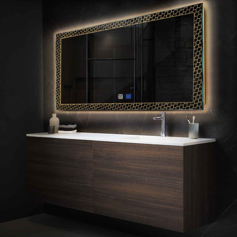 Horizontal LED Mirror | Touch Buttons | Anti-Fog Function | Warm White Light - Reyze Official Series Model 7