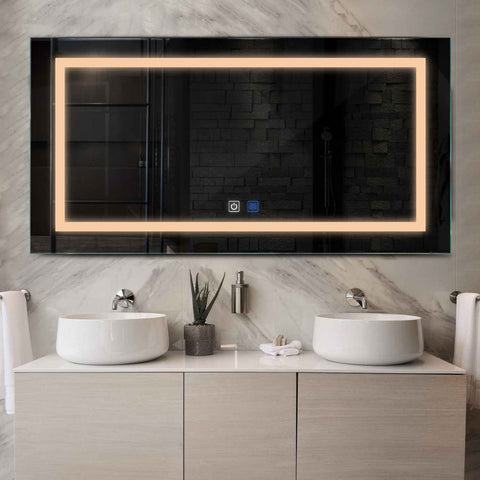 Horizontal LED Mirror | Touch Buttons | Anti-Fog Function | Warm White Light - Reyze Salono Series Model 1