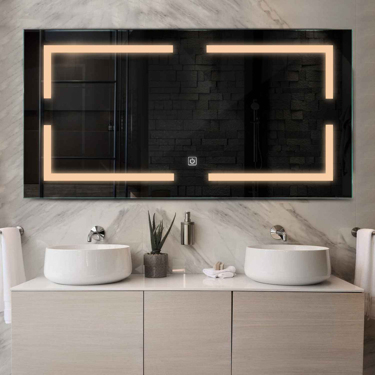 Horizontal LED Mirror | Touch Button | Warm White Light - Reyze Salono Series Model 2