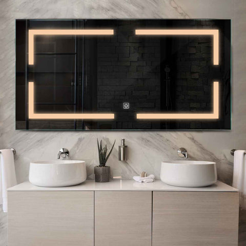 Horizontal LED Mirror | Touch Button | Warm White Light - Reyze Salono Series Model 2