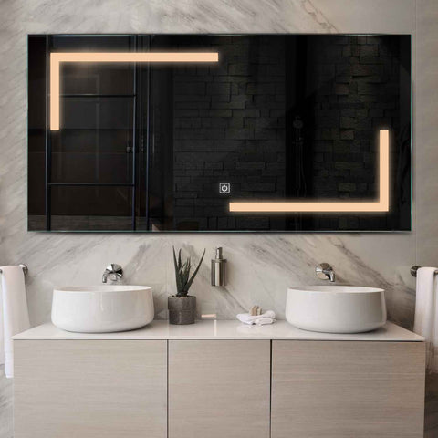 Horizontal LED Mirror | Touch Button | Warm White Light - Reyze Salono Series Model 3