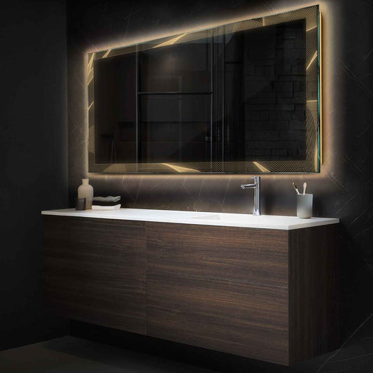 Horizontal LED Mirror | Wall Switch Control | Warm White Light - Reyze Simetria Series Model 2